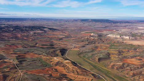 Canyon-landscape-rural-area-Spain-summer-aerial-view-red-soil-soria-province